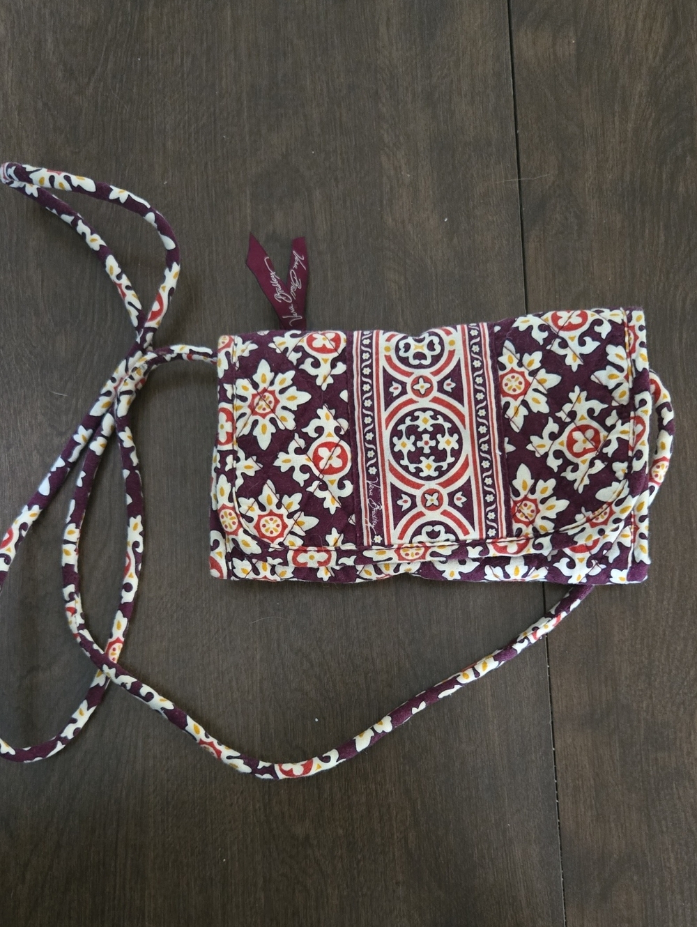 Patterned Vera Bradley Crossbody Wallet - Plum Floral